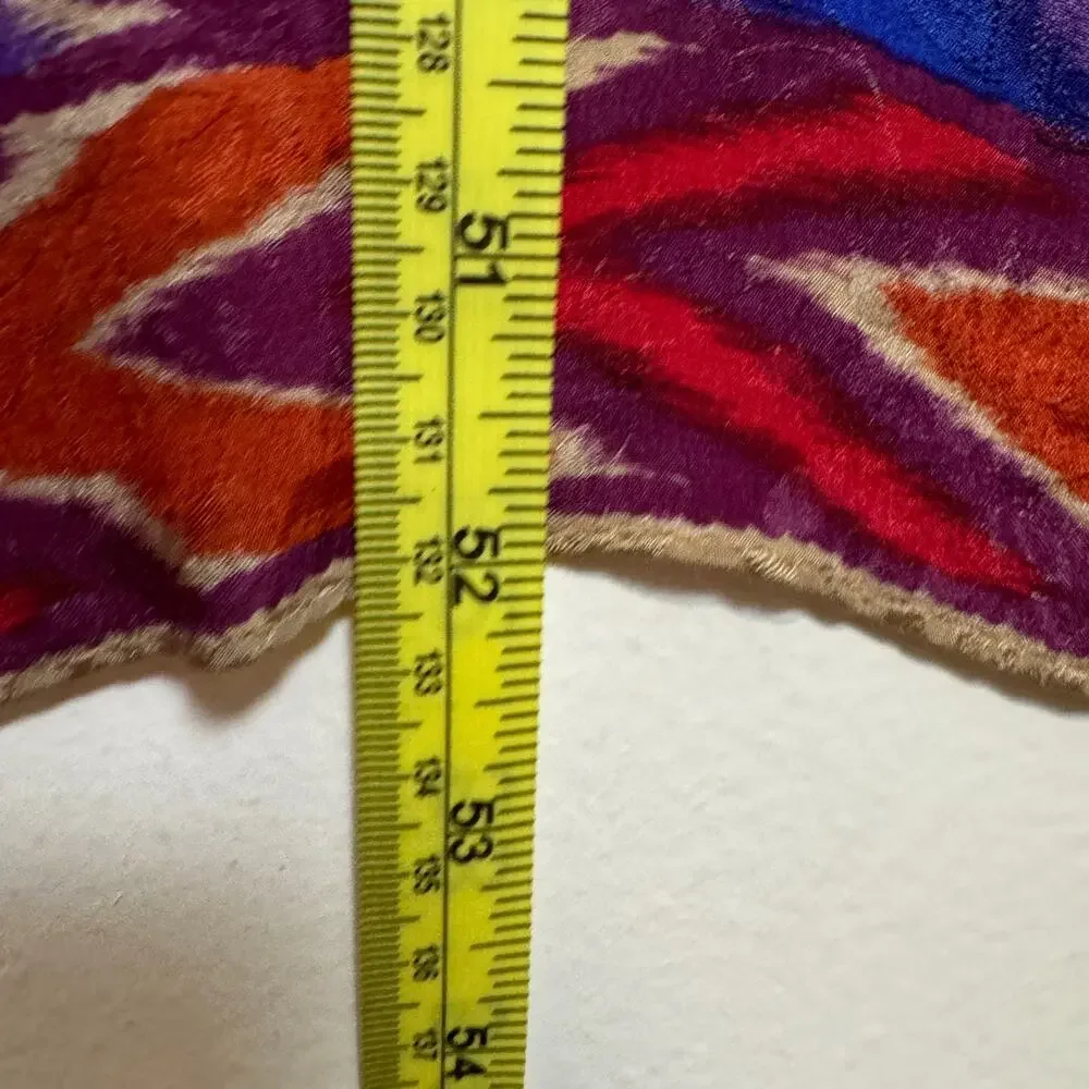 Vtg Albert Nipon Silk Scarf 10x52 Women Gold & Purple & Red Tribal Western Sheer - Picture 4 of 6